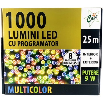 Instalatie de Craciun Cris, 1000LED-uri, 25m, liniara, cu transformator, interior/exterior, multicolor Instalatie de Craciun Cris, 1000LED-uri, 25m, liniara, cu transformator, interior/exterior, multicolor