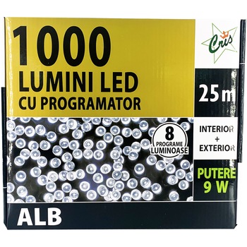 Instalatie de Craciun Cris, 1000LED-uri, 25m, liniara, cu transformator, interior/exterior, alb rece Instalatie de Craciun Cris, 1000LED-uri, 25m, liniara, cu transformator, interior/exterior, alb rece