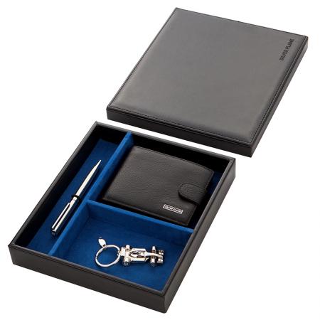 Set cadou breloc, pix si portofel, SFS-010, Negru, Piele naturala