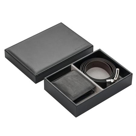 Set cadou portofel si curea, SFS-013M, Negru, Piele naturala