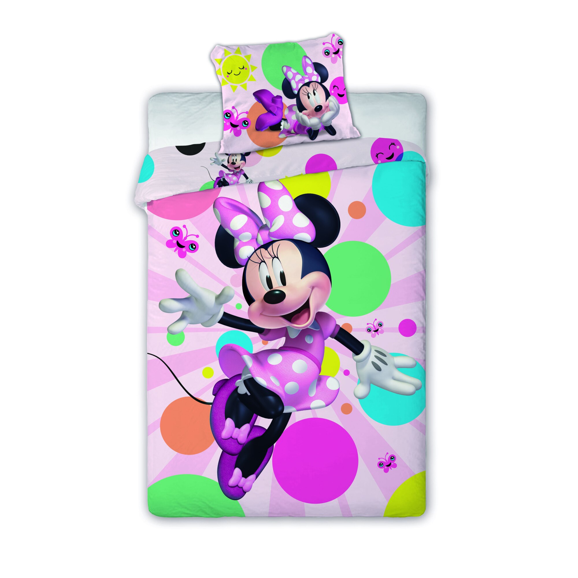 Lenjerie de pat copii, FARO MINNIE MOUSE 180, 140x200 cm, Multicolor, 100% bumbac
