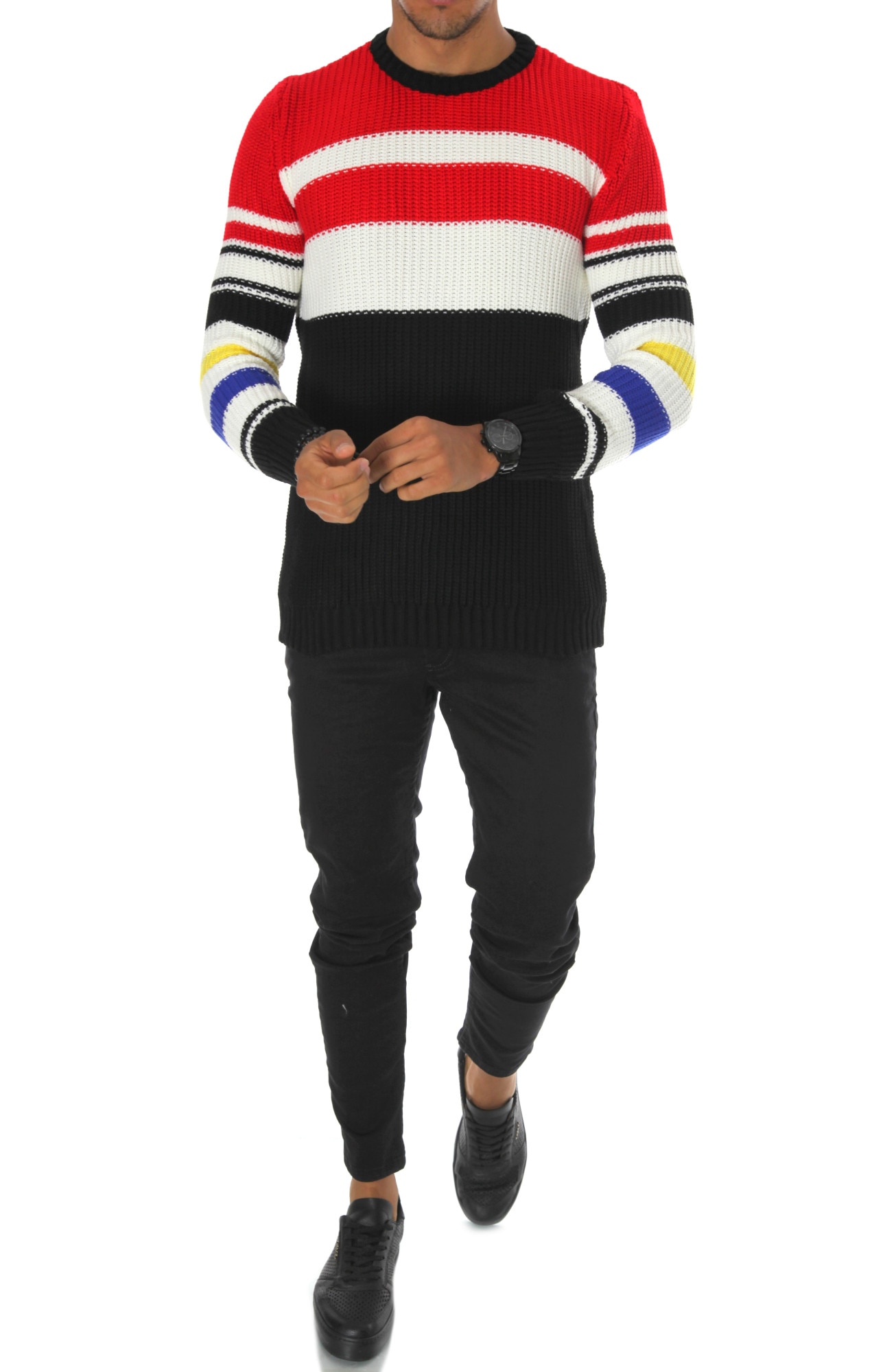 Pulover barbati, T3576, slim fit, negru, Negru