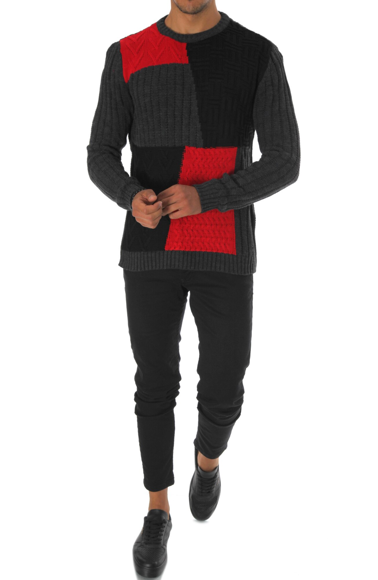 Pulover barbati, T3611, fashion, slim fit, gri inchis, Gri inchis