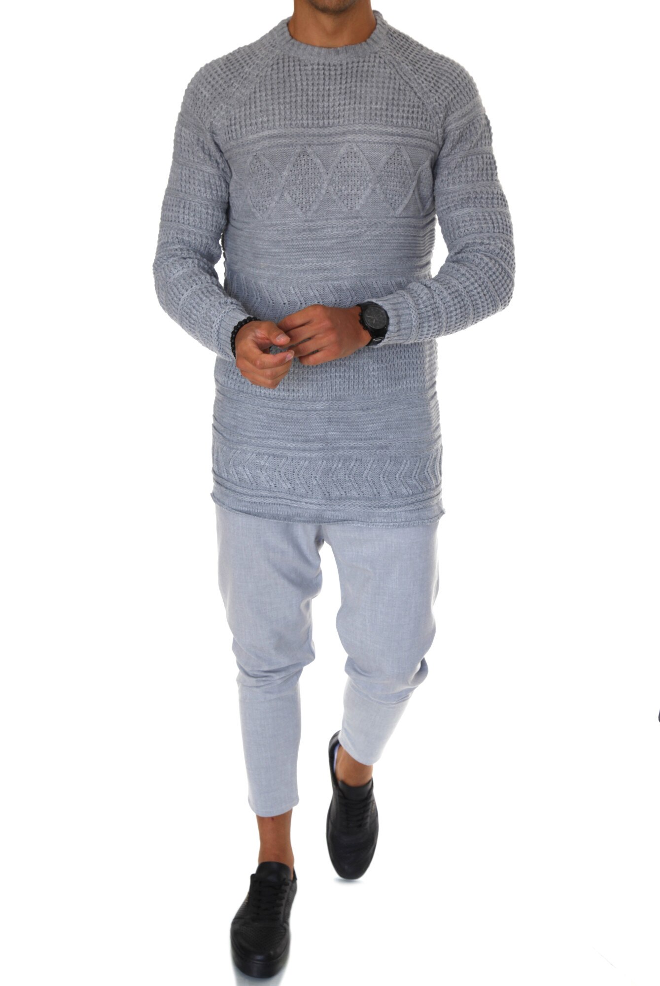 Pulover barbati, T3614, fashion, slim fit, gri, Gri