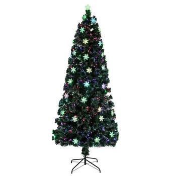 Brad de Craciun artificial, ProCart, cu fibra optica si fulgi de zapada, 180 cm, lumineaza multicolor Brad de Craciun artificial, ProCart, cu fibra optica si fulgi de zapada, 180 cm, lumineaza multicolor