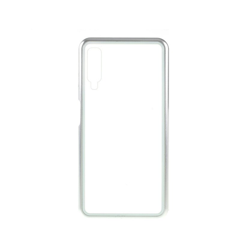 Husa cu Bumper Magnetic si Spate din Sticla Securizata pentru Galaxy A70 Silver
