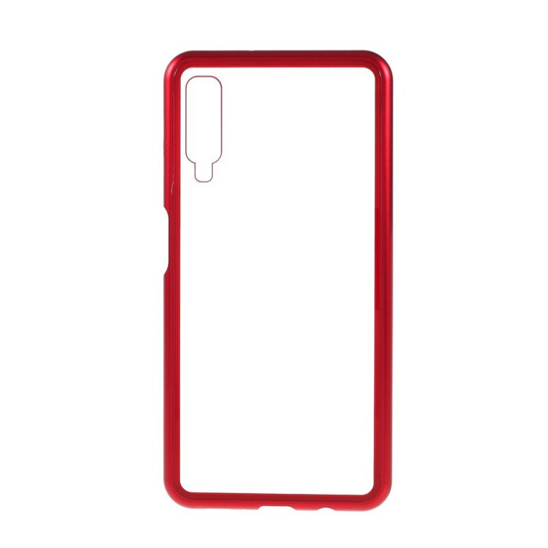Husa cu Bumper Magnetic si Spate din Sticla Securizata pentru Galaxy A70 Red