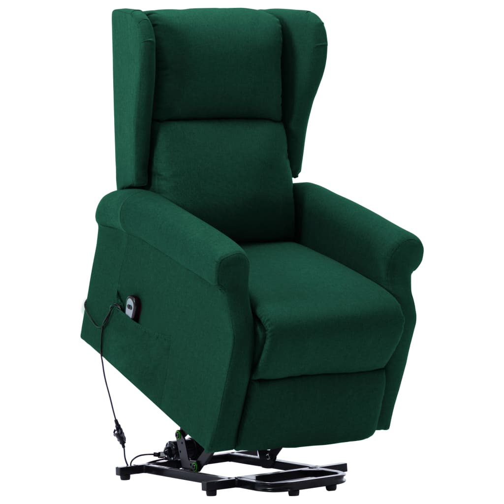 Fotoliu rabatabil cu ridicare electric vidaXL, Tesatura, 77 x 89 x 108 cm Verde inchis