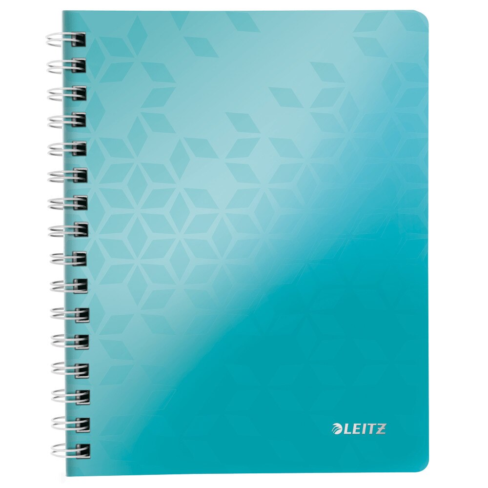 Caiet de birou Leitz WOW, A4, coperta PP, cu spira, 80 file, dictando, turcoaz metalizat
