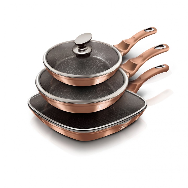 Комплект от 3 тигана с капак Metalic Line Rose Gold Berlinger Haus BH 6195