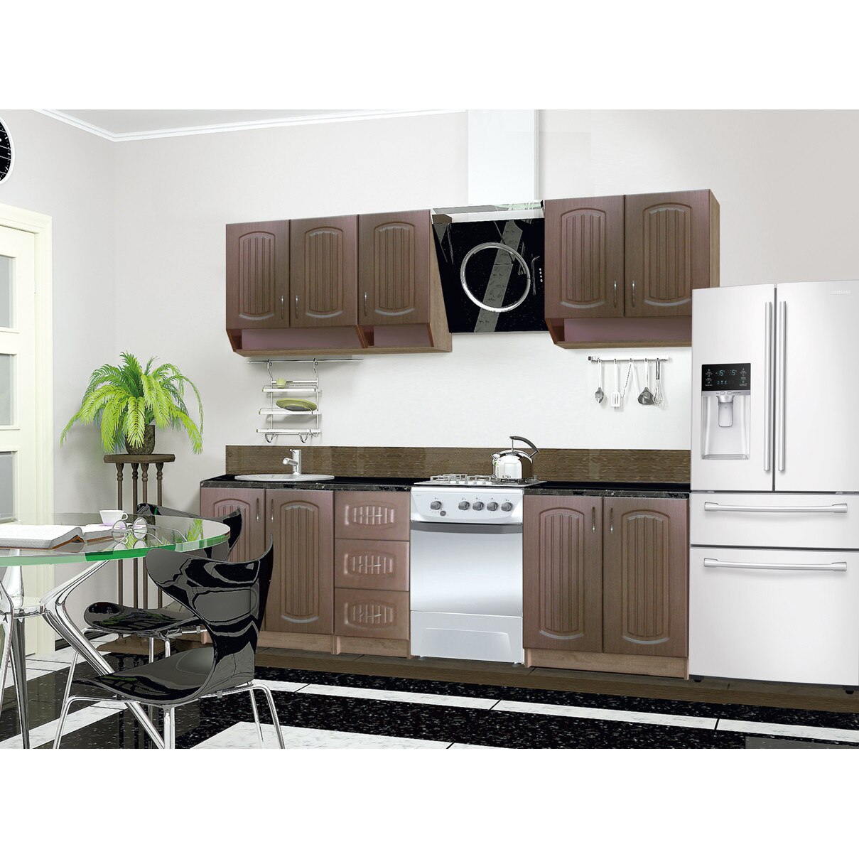 Set Bucatarie, COROLA 2m MDF, 200x60x200cm, Sonoma/Fineline Mocca eMAG.ro