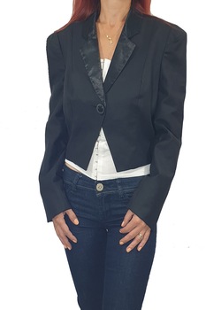 Sacou dama Minimum ,negru cu guler lucios,36 Sacou dama Minimum ,negru cu guler lucios,36