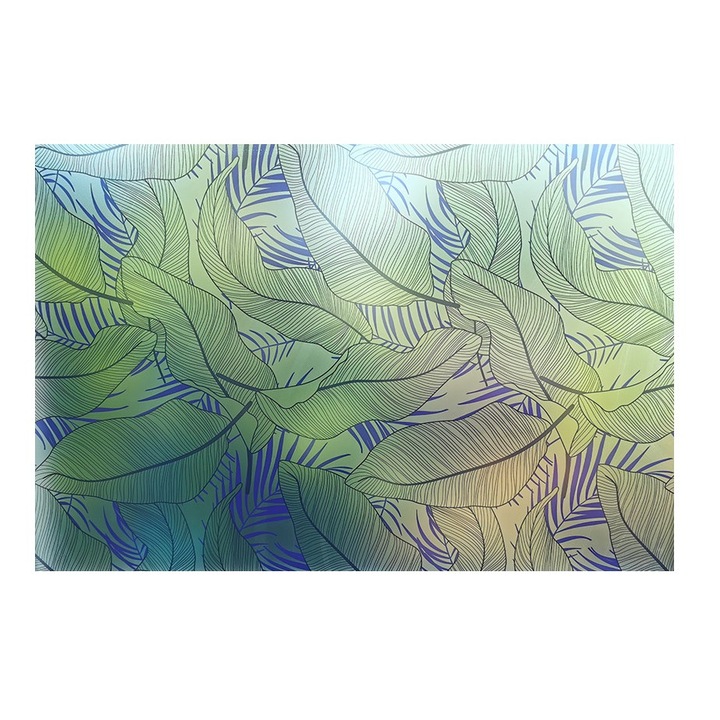 Декоративно фолио за самозалепващи стъклени сини листа, 6 м х 1 м