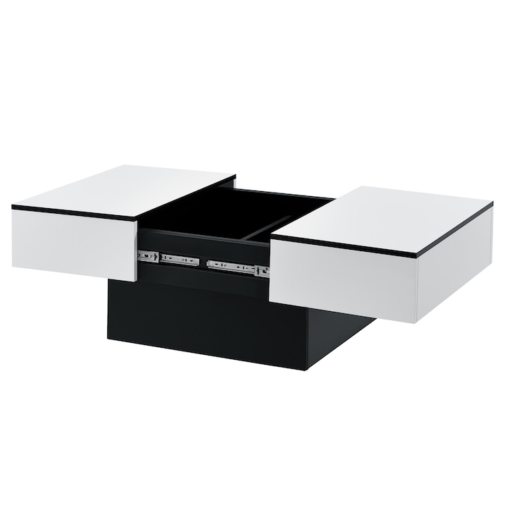 [en.casa]® Dohányzóasztal Lens 40 x 80 x 60 cm rejtett tárolórekeszekkel forgácslap fekete/fehér, magasfényű