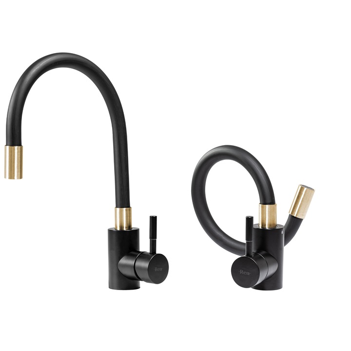 Смесител за мивка Rea Clever Black Gold, Месинг, Черен