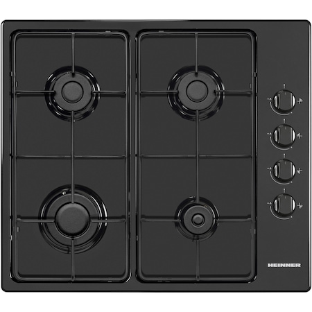 Plita incorporabila Heinner HBH-V4IEBK, Gaz, 4 arzatoare, Aprindere electrica integrata, Control lateral, 58 cm, Negru