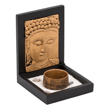 Suport lumanari,cu model buda,negru cu auriu,12x12x14 cm Suport lumanari,cu model buda,negru cu auriu,12x12x14 cm