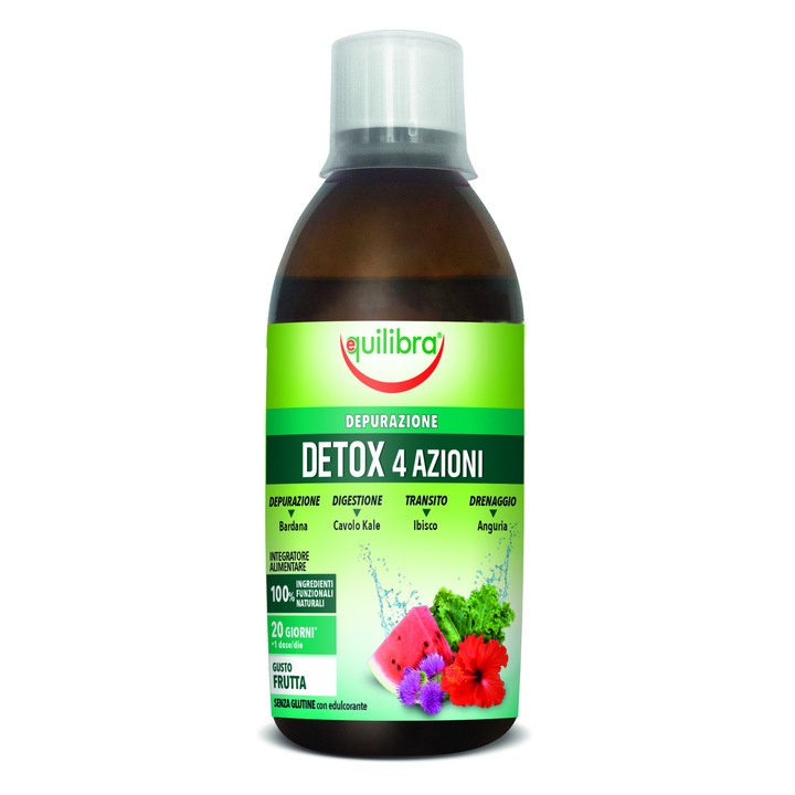 Detox 4 actiuni, supliment alimentar pentru detoxifiere, Drenant, Depurativ, Tranzit, Digestie, 500 ml
