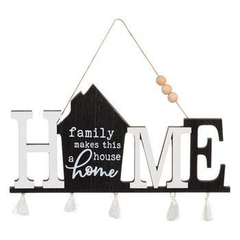 Ornament decorativ de lemn cu model acasa, alb cu negru,40 cm Ornament decorativ de lemn cu model acasa, alb cu negru,40 cm