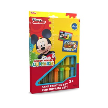 Set creativ pictura cu nisip colorat, Mickey Mouse, Disney, 2 planse 16,5 x 23,5 cm, 15 tuburi nisip multicolor, 1 penseta, 2 folii protectie, + 3 ani Set creativ pictura cu nisip colorat, Mickey Mouse, Disney, 2 planse 16,5 x 23,5 cm, 15 tuburi nisip multicolor, 1 penseta, 2 folii protectie, + 3 ani