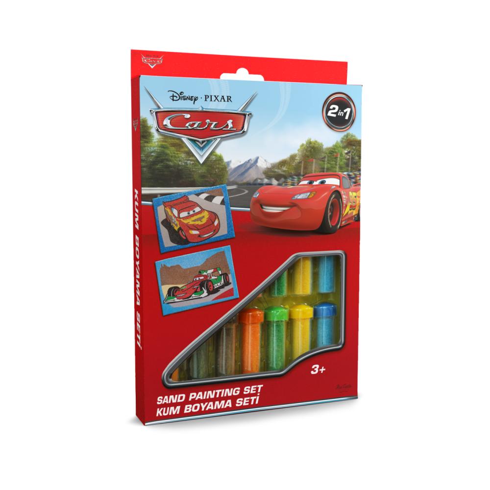 Set creativ pictura cu nisip colorat, Cars - Fulger McQueen & Francesco Bernoulli, Disney, 2 planse 16,5 x 23,5 cm, 15 tuburi nisip multicolor, 1 penseta, 2 folii protectie, + 3 ani