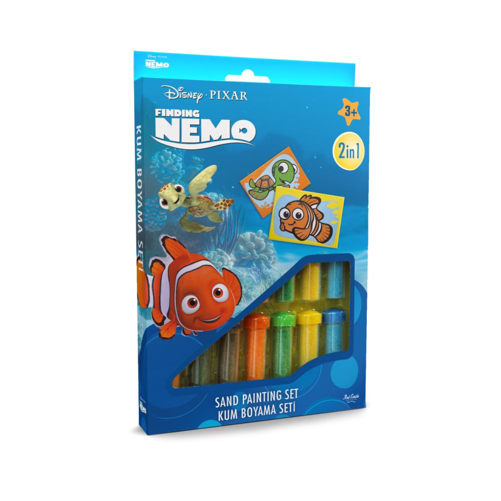 Set creativ pictura cu nisip colorat, Nemo & Squirt, Disney, 2 planse 16,5 x 23,5 cm, 15 tuburi nisip multicolor, 1 penseta, 2 folii protectie, + 3 ani