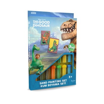 Set creativ pictura cu nisip colorat, Bunul dinozaur – Spot-Arlo & Butch, Disney, 2 planse 16,5 x 23,5 cm, 15 tuburi nisip multicolor, 1 penseta, 2 folii protectie, + 3 ani Set creativ pictura cu nisip colorat, Bunul dinozaur – Spot-Arlo & Butch, Disney, 2 planse 16,5 x 23,5 cm, 15 tuburi nisip multicolor, 1 penseta, 2 folii protectie, + 3 ani