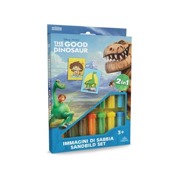 Set creativ pictura cu nisip colorat, Bunul dinozaur – Arlo & Spot, Disney, 2 planse 16,5 x 23,5 cm, 15 tuburi nisip multicolor, 1 penseta, 2 folii protectie, + 3 ani Set creativ pictura cu nisip colorat, Bunul dinozaur – Arlo & Spot, Disney, 2 planse 16,5 x 23,5 cm, 15 tuburi nisip multicolor, 1 penseta, 2 folii protectie, + 3 ani
