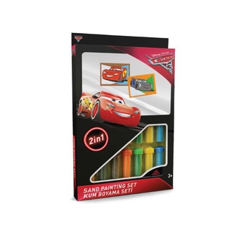 Set creativ pictura cu nisip colorat, Cars - Fulger McQueen & Jackson Storm, Disney, 2 planse 16,5 x 23,5 cm, 15 tuburi nisip multicolor, 1 penseta, 2 folii protectie, + 3 ani Set creativ pictura cu nisip colorat, Cars - Fulger McQueen & Jackson Storm, Disney, 2 planse 16,5 x 23,5 cm, 15 tuburi nisip multicolor, 1 penseta, 2 folii protectie, + 3 ani