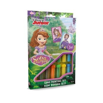 Set creativ pictura cu nisip colorat, Sofia Intai, Disney, 2 planse 16,5 x 23,5 cm, 15 tuburi nisip multicolor, 1 penseta, 2 folii protectie, DS-18,+ 3 ani Set creativ pictura cu nisip colorat, Sofia Intai, Disney, 2 planse 16,5 x 23,5 cm, 15 tuburi nisip multicolor, 1 penseta, 2 folii protectie, DS-18,+ 3 ani