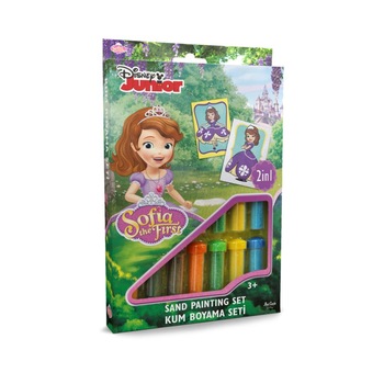 Set creativ pictura cu nisip colorat, Sofia Intai, Disney, 2 planse 16,5 x 23,5 cm, 15 tuburi nisip multicolor, 1 penseta, 2 folii protectie, DS-19, + 3 ani Set creativ pictura cu nisip colorat, Sofia Intai, Disney, 2 planse 16,5 x 23,5 cm, 15 tuburi nisip multicolor, 1 penseta, 2 folii protectie, DS-19, + 3 ani