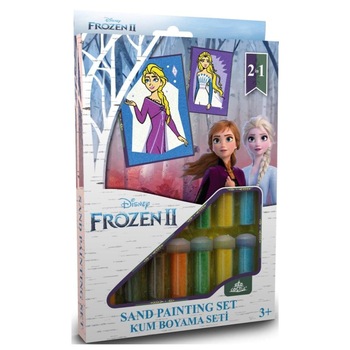 Set creativ pictura cu nisip colorat, Frozen II – Elsa , Disney, 2 planse 16,5 x 23,5 cm, 15 tuburi nisip multicolor, 1 penseta, 2 folii protectie, + 3 ani Set creativ pictura cu nisip colorat, Frozen II – Elsa , Disney, 2 planse 16,5 x 23,5 cm, 15 tuburi nisip multicolor, 1 penseta, 2 folii protectie, + 3 ani