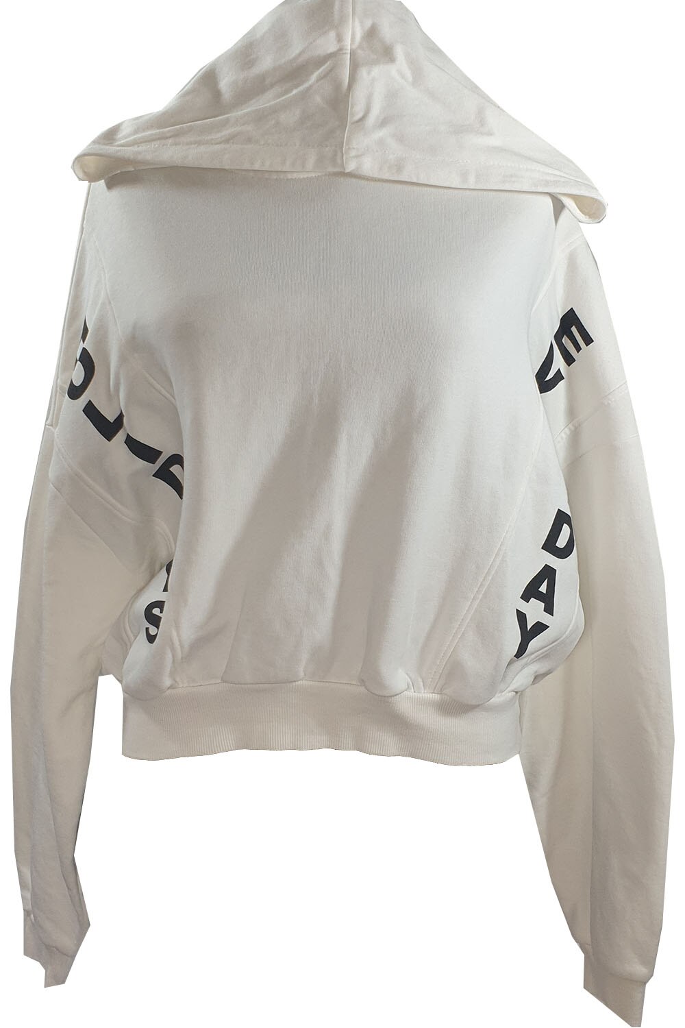 Hanorac dama Tally cu imprimeu text si maneca picata, Alb, S