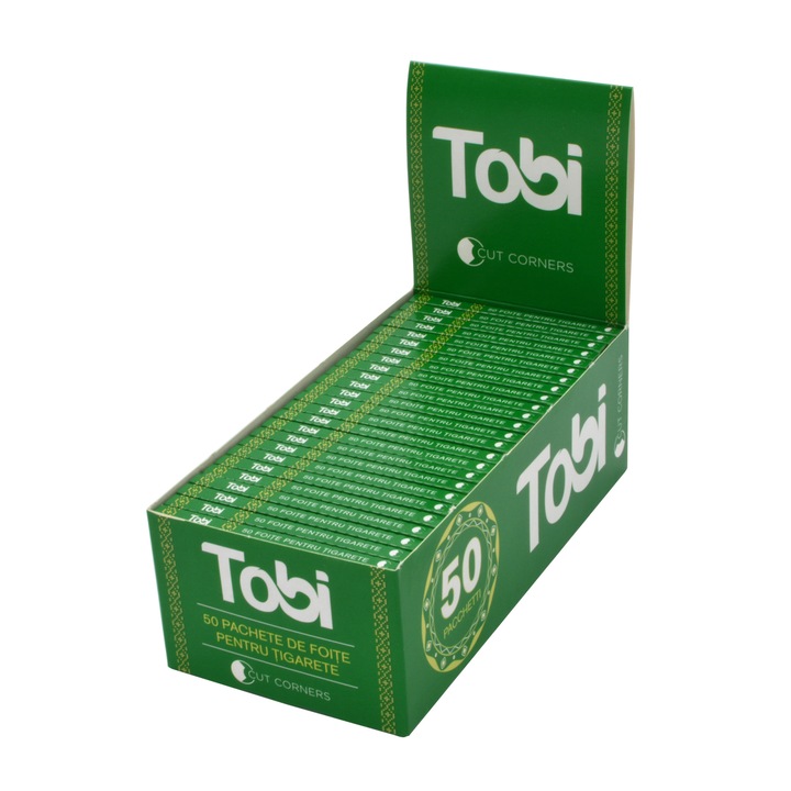 Set 50 pachete de foite rulat tigari Tobi, Standard Green, Cut Corners, 70 mm