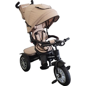 Tricicleta cu copertina Baby Care™ Turbo Bike , Cu far luminos, Roti din cauciuc, Pozitie somn, Pedale si maner pentru parinti, Scaun reversibil cu rotatie 360 grade , Cadru metalic, Dimensiuni 110X60X90 cm, Crem Tricicleta cu copertina Baby Care™ Turbo Bike , Cu far luminos, Roti din cauciuc, Pozitie somn, Pedale si maner pentru parinti, Scaun reversibil cu rotatie 360 grade , Cadru metalic, Dimensiuni 110X60X90 cm, Crem