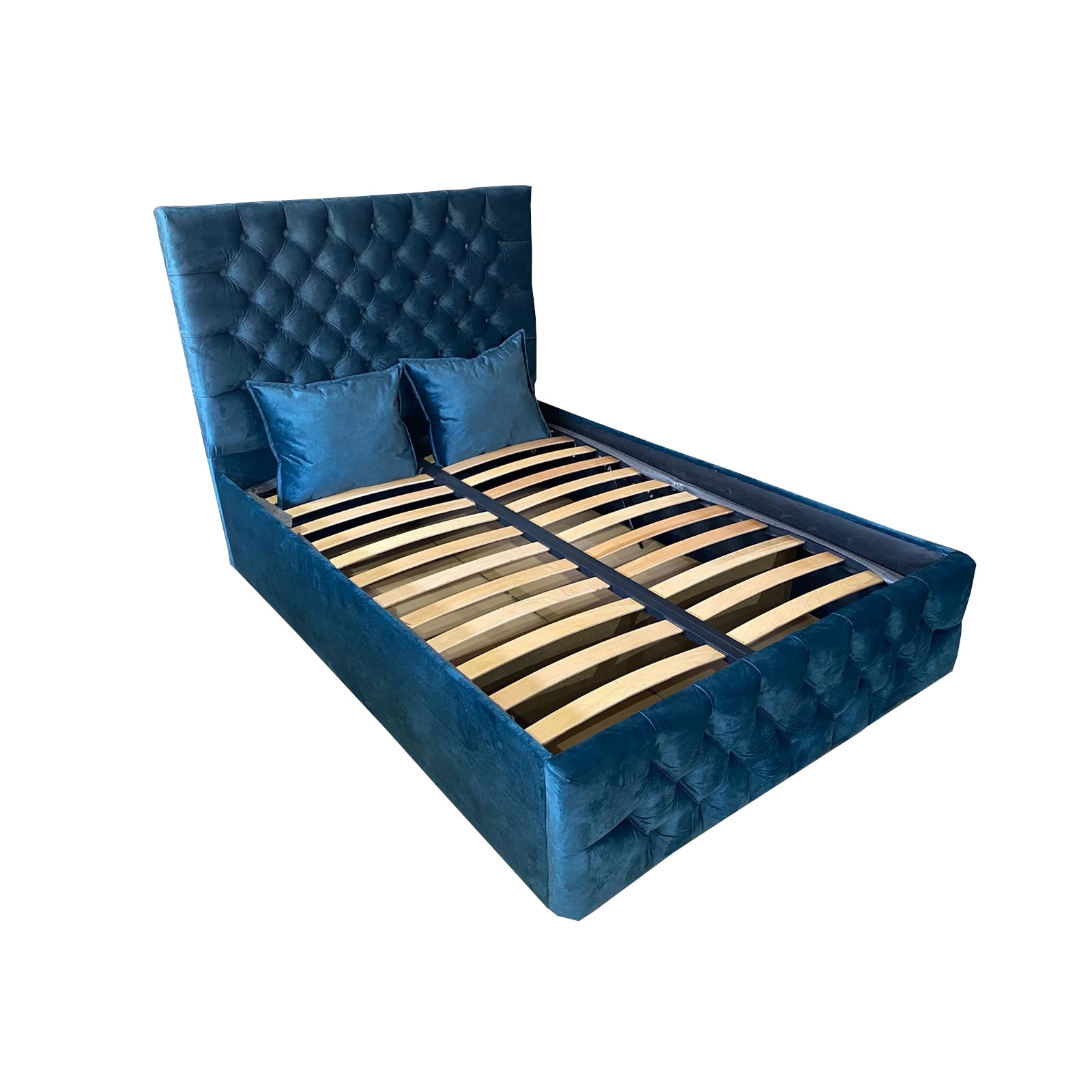 Pat dublu cu somiera, Beds Place, Cyntia, Albastru royal, 180x200 cm