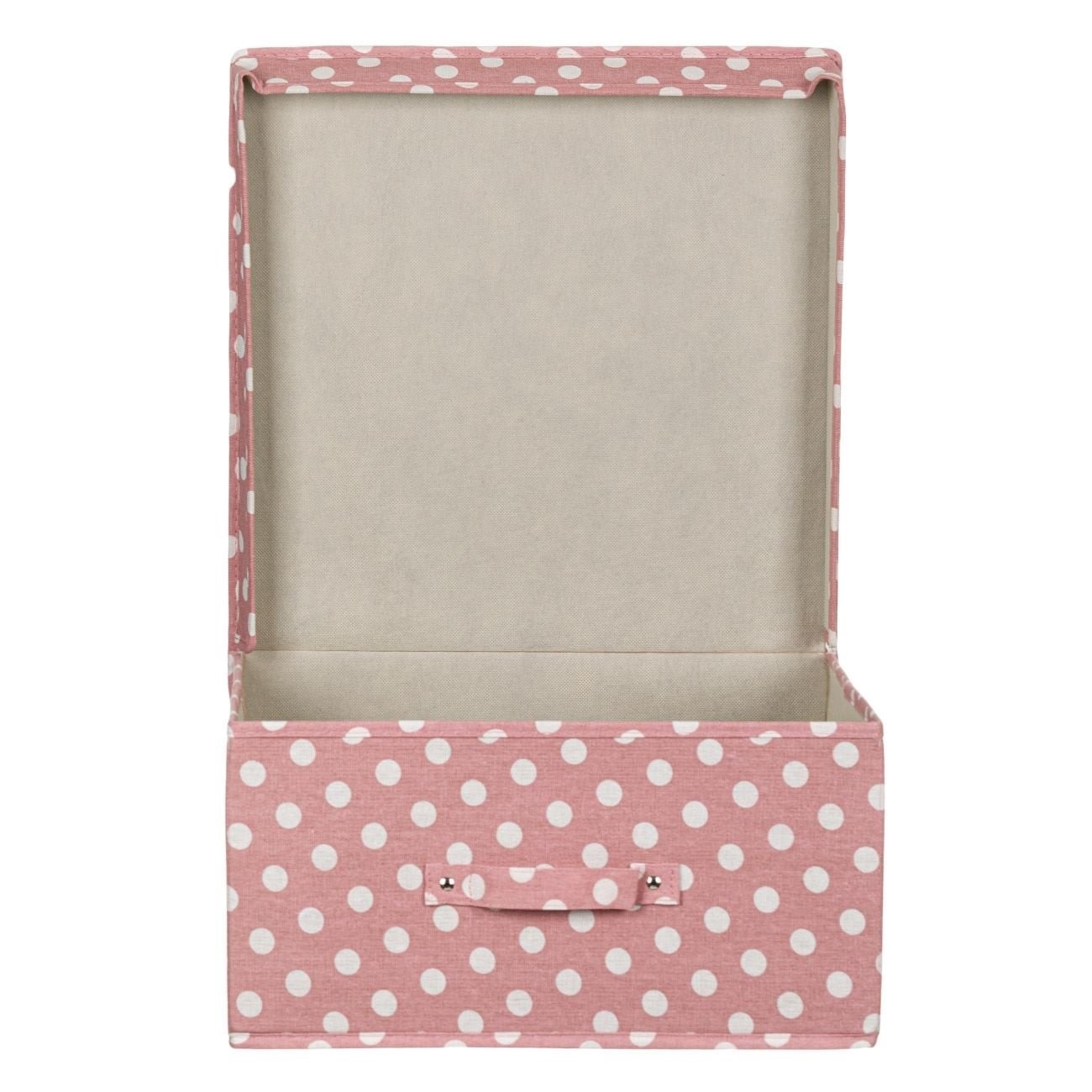 Cutie depozitare, model cu buline albe pe fundal roz, din material impermeabil, 40x40 cm