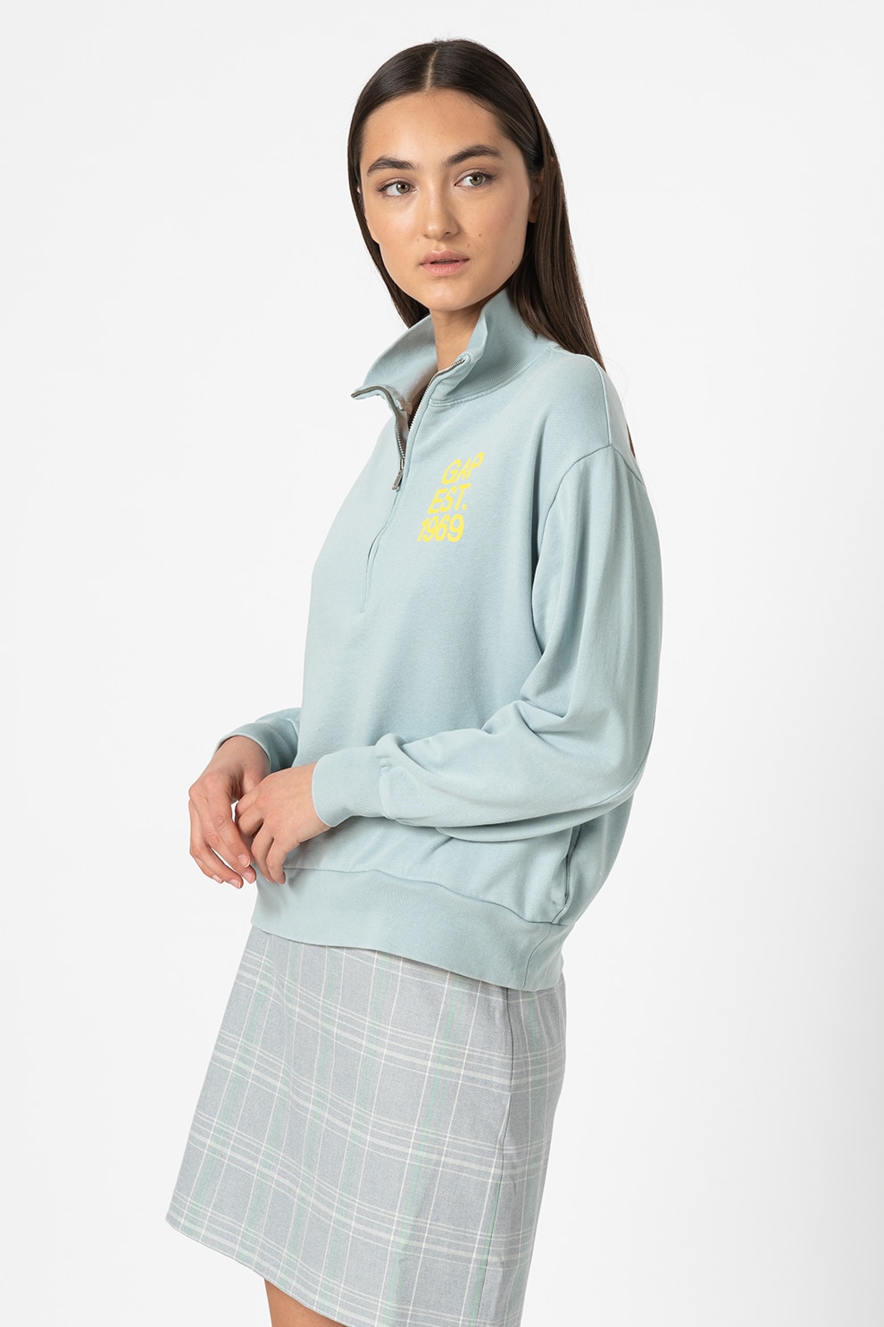 GAP, Bluza sport cu fenta cu fermoar, Albastru pastel, L