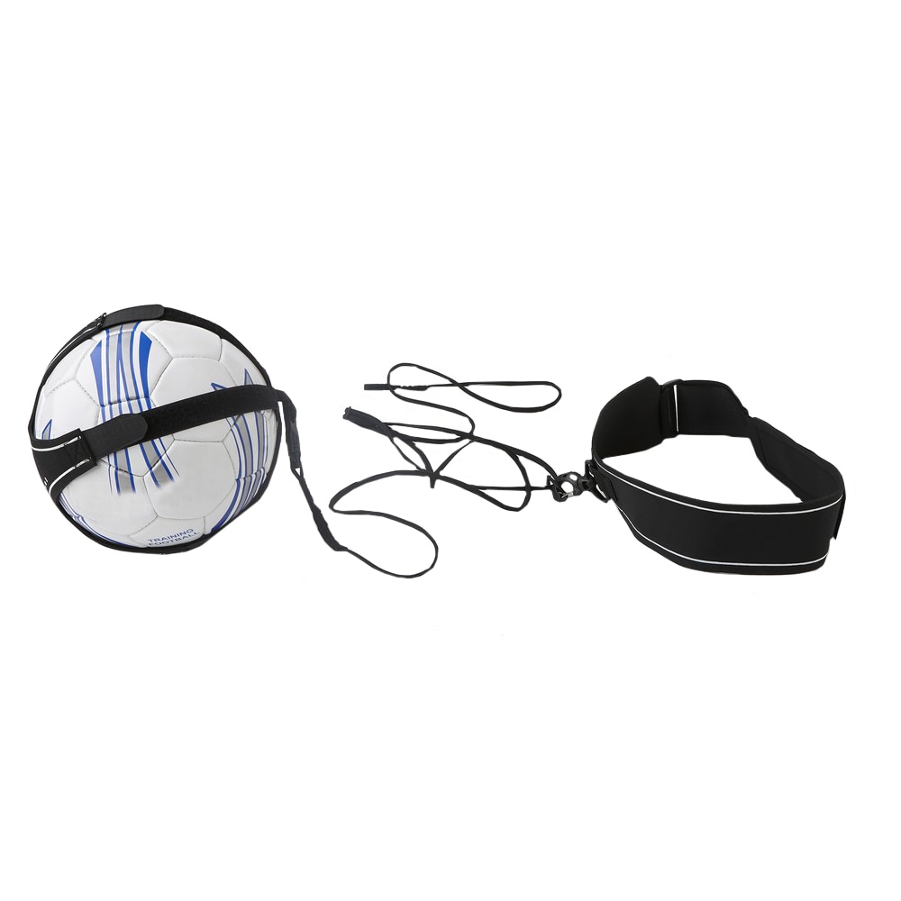 Kit fotbal Kick Trainer, pentru antrenament si initiere, centura reglabila si banda elastica pana la 2.40 m, Negru