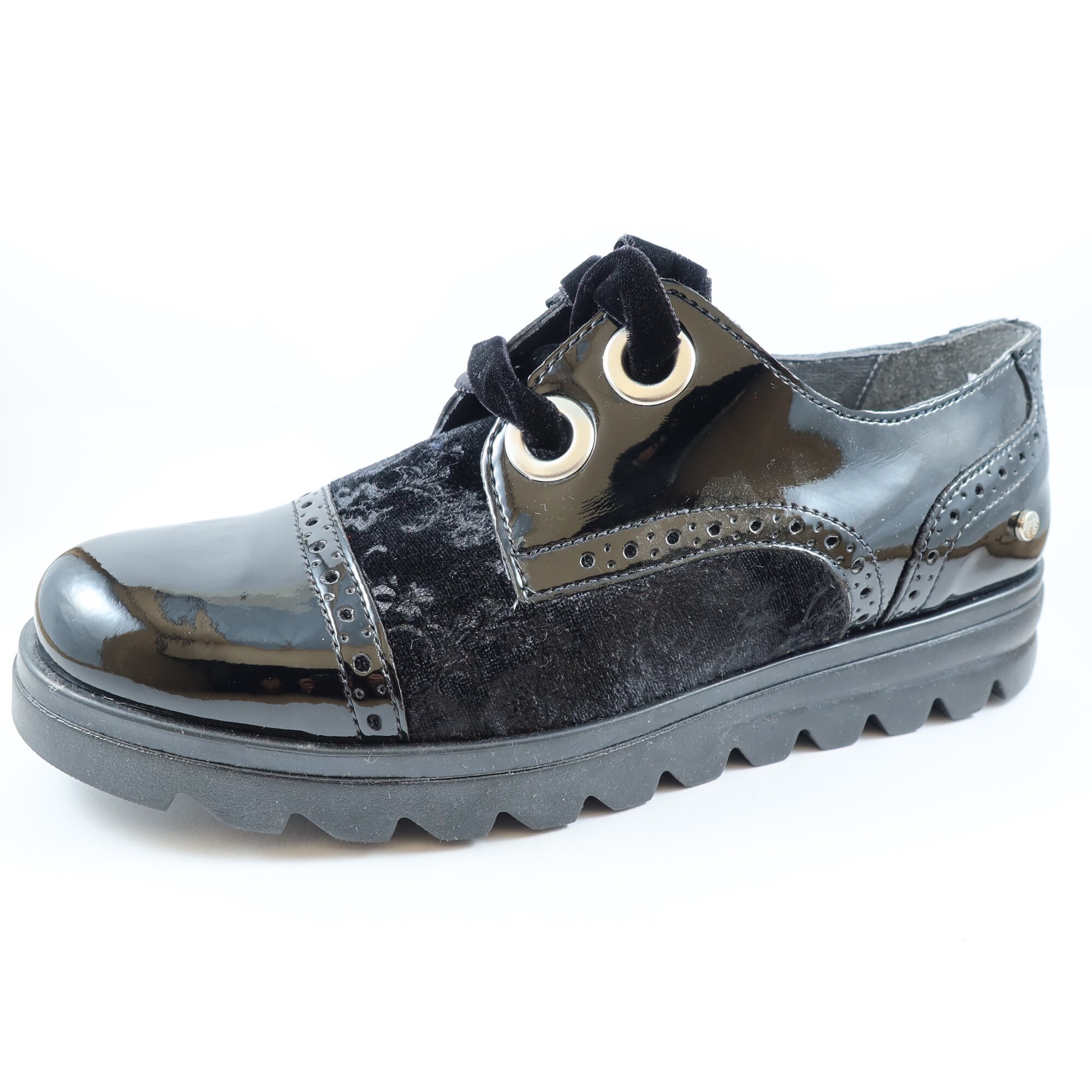 Pantofi negri din piele lacuita si catifea, Melania, 36 EU