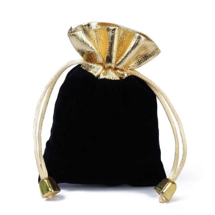 Комплект от 50 кадифени чанти със златист ръб, правоъгълни, Createur, черни, 7x9 см