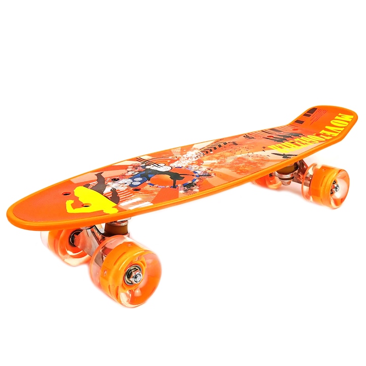 Скейтборд пениборд Атлас, 56,5Х14,5СМ, Светещи гуми, оранжев