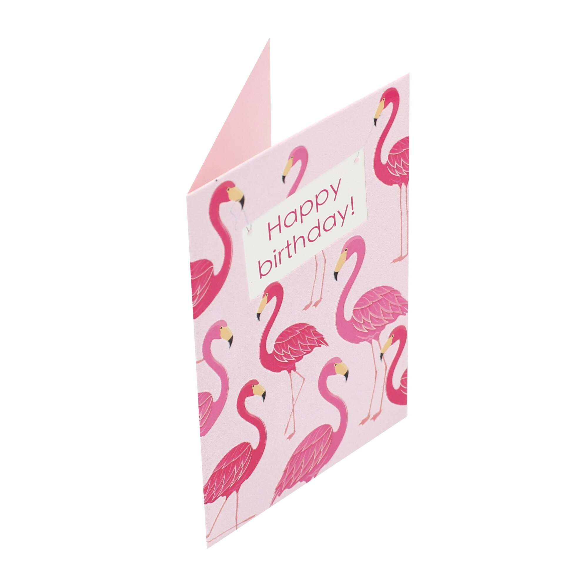 Felicitare Gold Birthday Flamingos