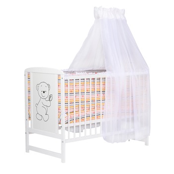 Lenjerie patut 6 piese 120x60 cm cu volanas, BabyNeeds, Inimioare, Dungi multicolore Lenjerie patut 6 piese 120x60 cm cu volanas, BabyNeeds, Inimioare, Dungi multicolore