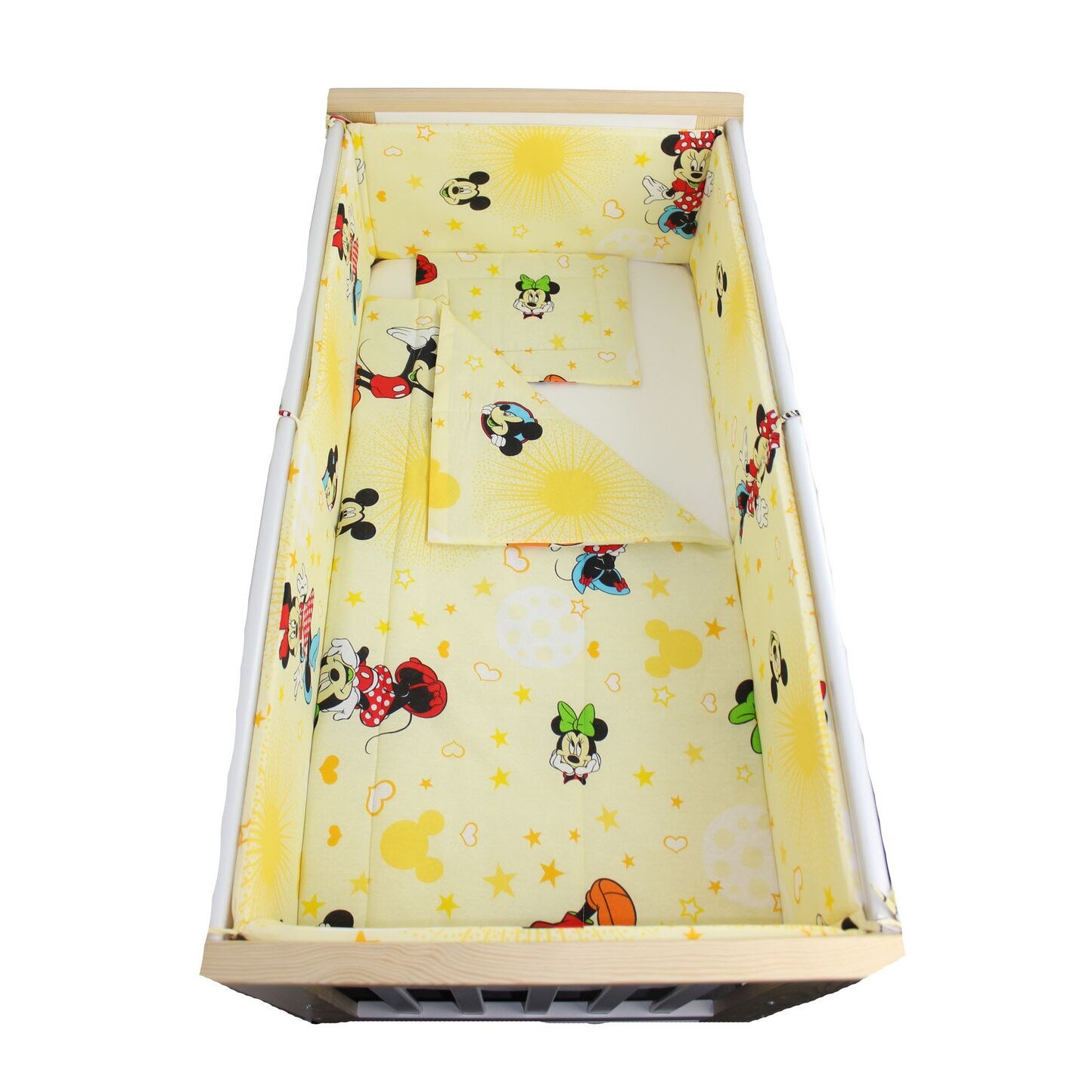 Lenjerie 5 piese, Minnie si Mickey, galben, 120x60cm