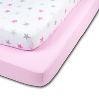 Set 2 cearceafuri 140x70 din bumbac cu elastic roata pentru patut Kidizi Pink Stars