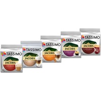 Pachet capsule cafea Jacobs Tassimo Café au Lait, Latte Machiato, Caramel Macchiato, Café Crema Intenso, Café Crema XL, 64 bauturi, 80 capsule