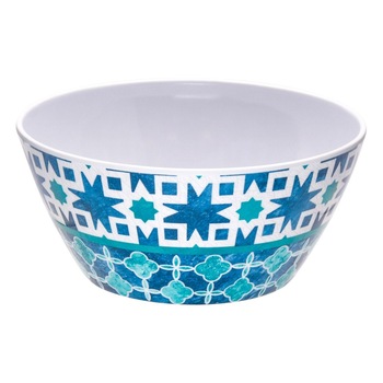 Bol Rotund de Servire, New Line, Melamina, cu Imprimeu, 4.4 Litri, Alb/Turcoaz Bol Rotund de Servire, New Line, Melamina, cu Imprimeu, 4.4 Litri, Alb/Turcoaz