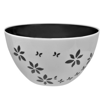 Bol Rotund de Servire, New Line, Plastic, model cu Flori, 4.5 Litri, Alb/Gri Bol Rotund de Servire, New Line, Plastic, model cu Flori, 4.5 Litri, Alb/Gri