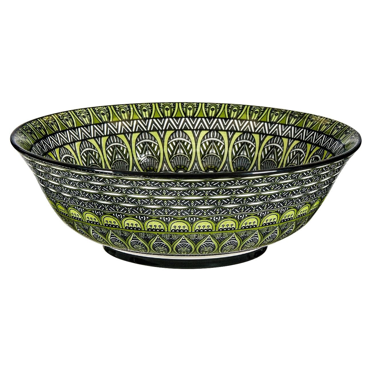 Bol Ceramica Servire, New Line, Rotund, cu Imprimeu, 1.9 Litri, Negru/Verde